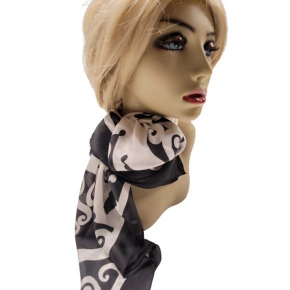 Black and White Silk Handpainted Square Scarf  - NEW - Picture 7 of 7